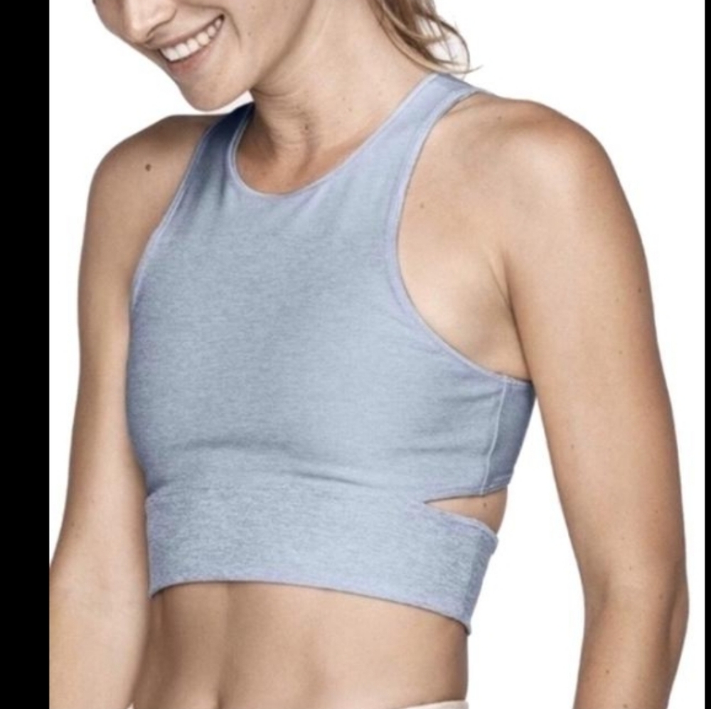 Outdoor Voices Blue Quartz Slashback Crop Activewear Top Size Large - Picture 2 of 11